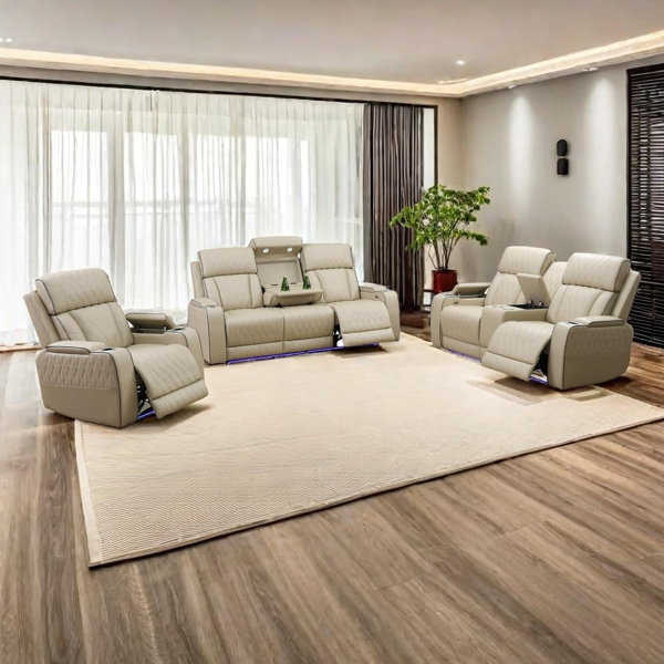 Cosccoo Home Furniture 3Piece Vegan Leather Power Reclining Living